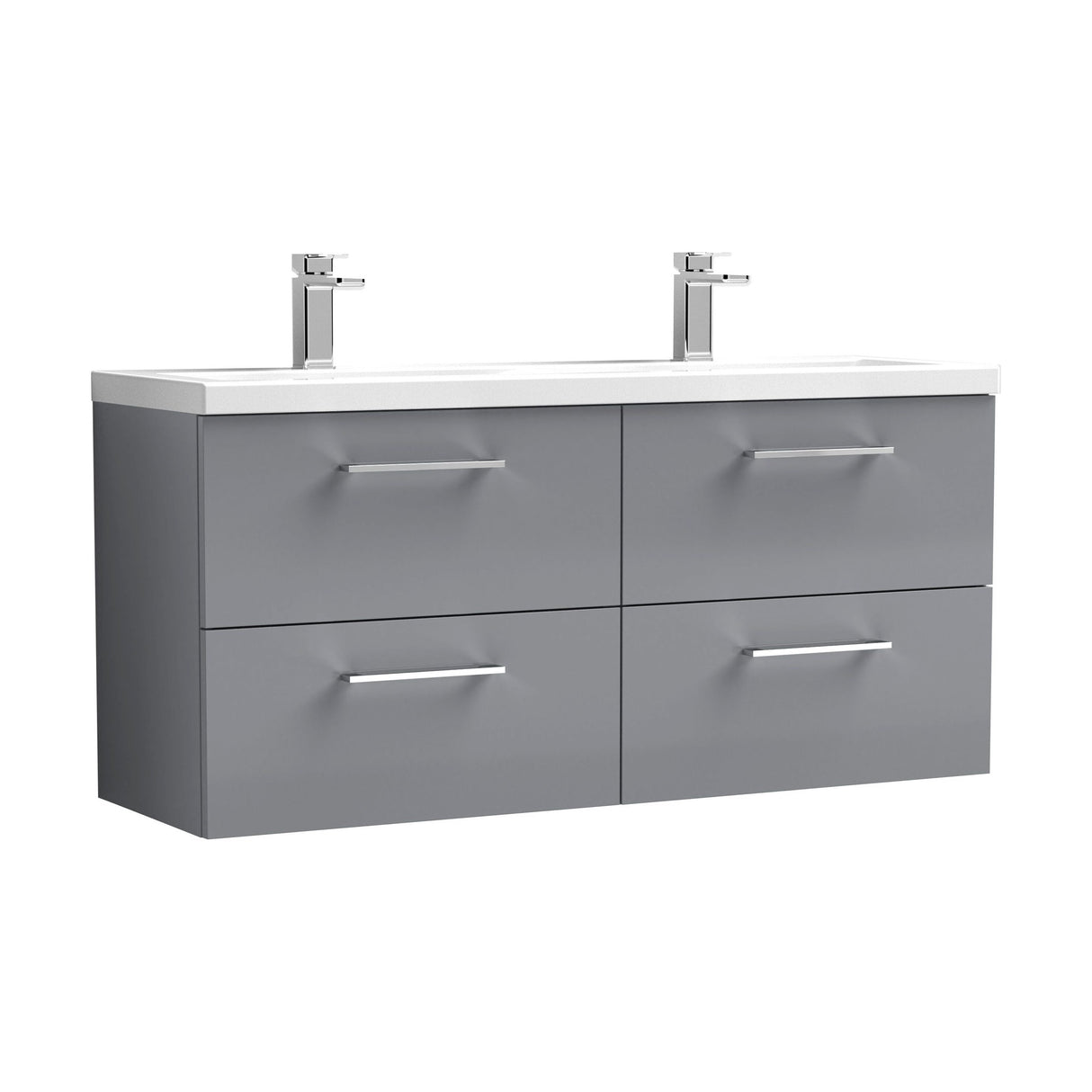 [BFLE2224F2] Balterley Level 1200mm Wall Hung 4-Drawer Vanity Unit with Double Basin for Modern Bathroom Storage - Gloss White - Cutout