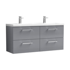 [BFLE2224F2] Balterley Level 1200mm Wall Hung 4-Drawer Vanity Unit with Double Basin for Modern Bathroom Storage - Gloss White - Cutout