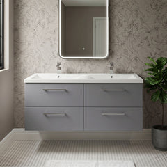 [BFLE2224F2] Balterley Level 1200mm Wall Hung 4-Drawer Vanity Unit with Double Basin for Modern Bathroom Storage - Gloss White - Silo