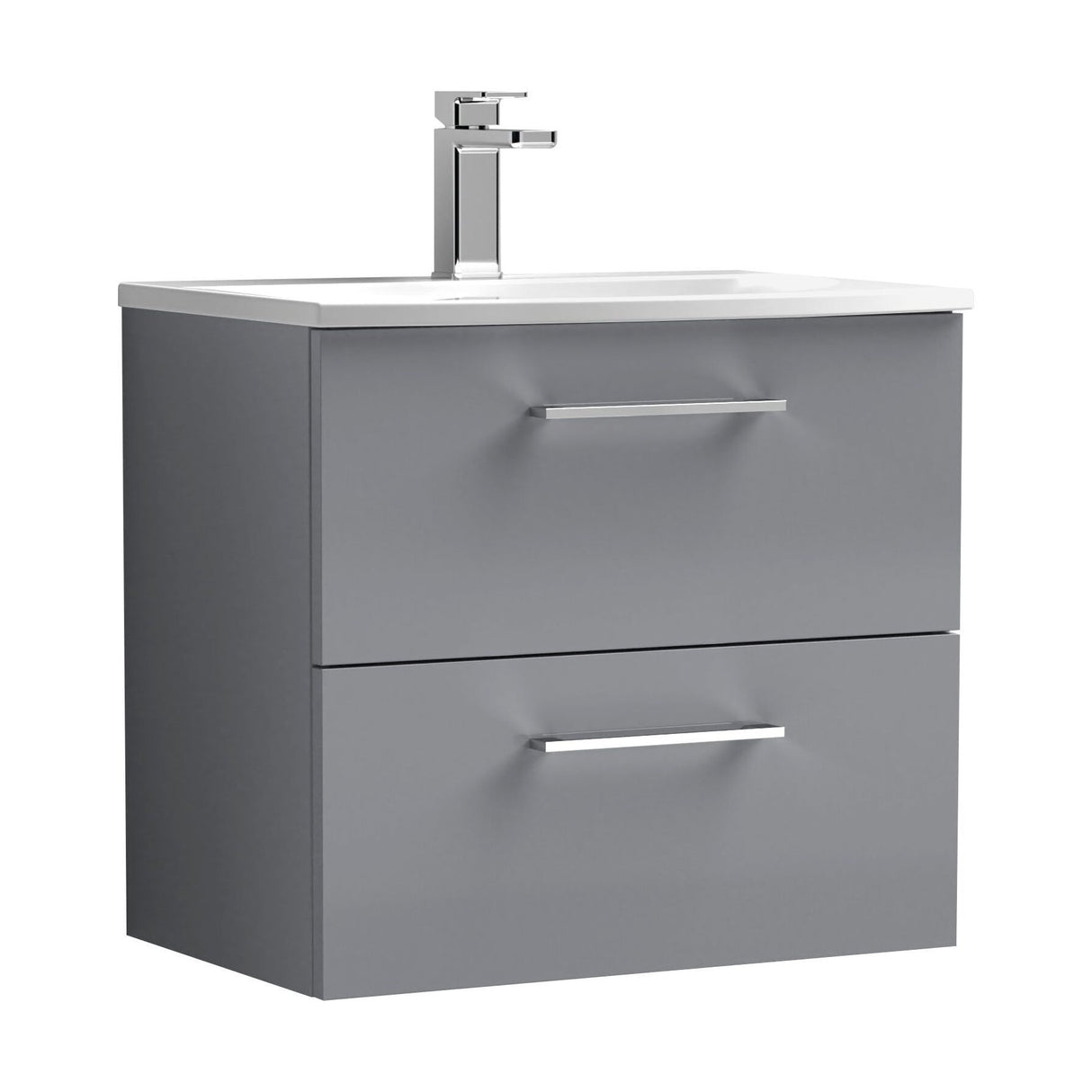 [BFLE2224G] Balterley  Modern Bathroom Wall Hung 2 Soft Close Drawer Vanity Unit & Curved Basin, Satin Grey, 600mm - Cutout