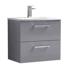[BFLE2224G] Balterley  Modern Bathroom Wall Hung 2 Soft Close Drawer Vanity Unit & Curved Basin, Satin Grey, 600mm - Cutout