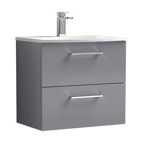 [BFLE2224G] Balterley  Modern Bathroom Wall Hung 2 Soft Close Drawer Vanity Unit & Curved Basin, Satin Grey, 600mm - Cutout
