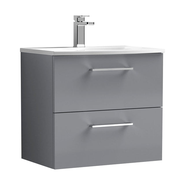 [BFLE2224G] Balterley  Modern Bathroom Wall Hung 2 Soft Close Drawer Vanity Unit & Curved Basin, Satin Grey, 600mm - Cutout