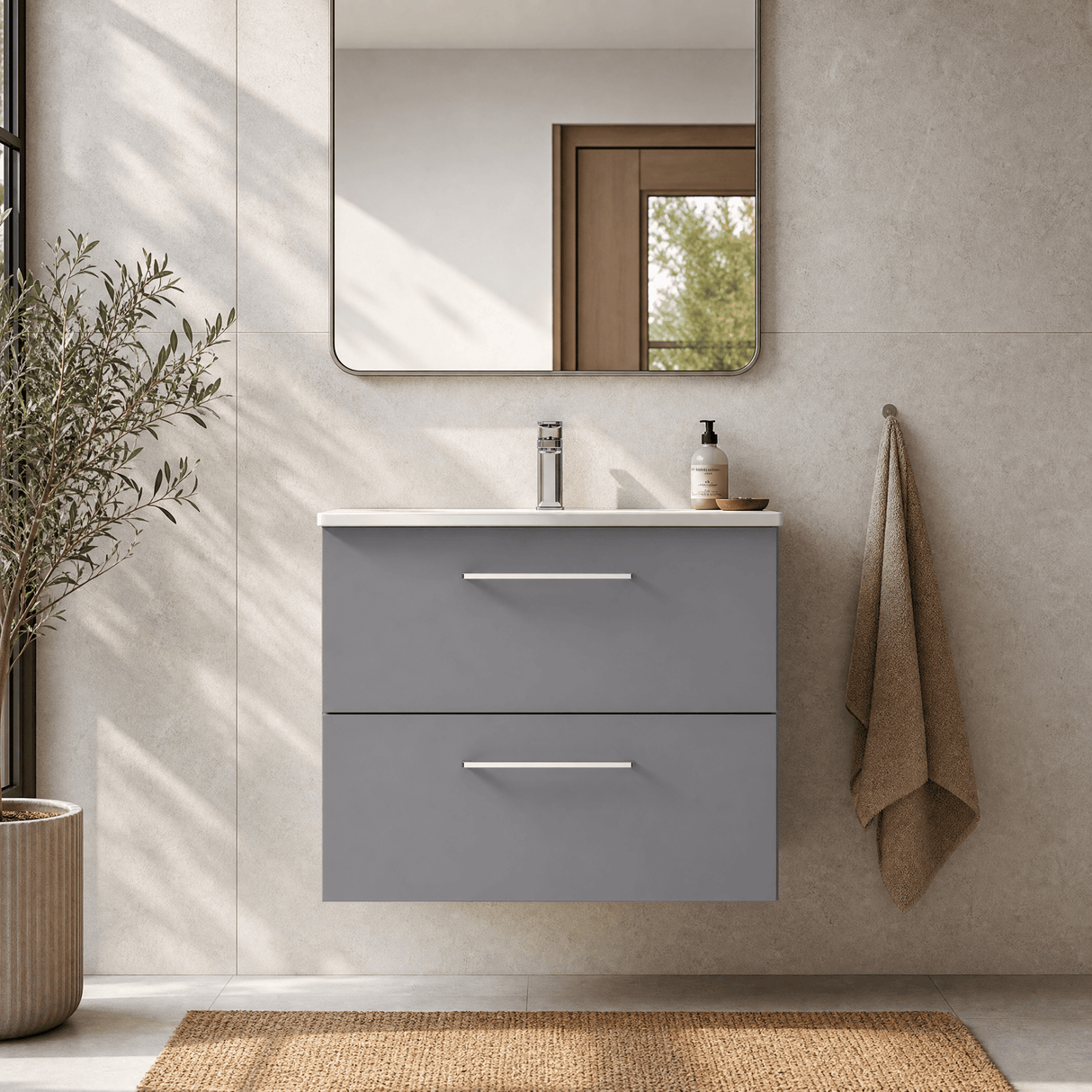 [BFLE2224G] Bramshall Contemporary 2 Soft Close Drawer Wall Hung Vanity Unit, Choice of Size/Basin Type/Colour - Silo