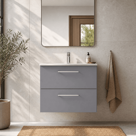 [BFLE2224G] Bramshall Contemporary 2 Soft Close Drawer Wall Hung Vanity Unit, Choice of Size/Basin Type/Colour - Silo