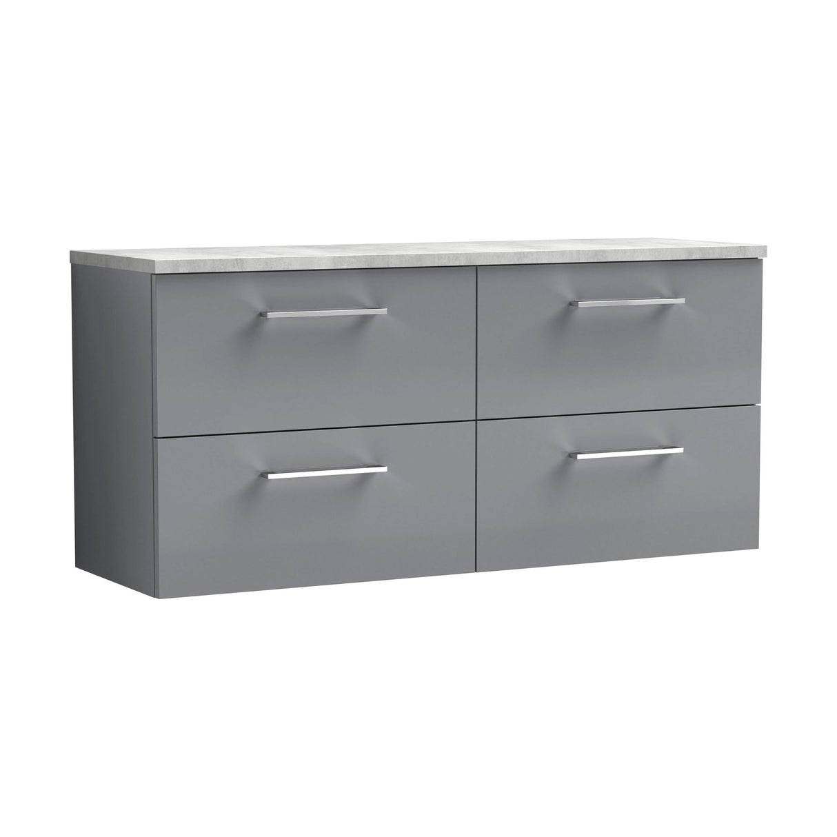 [BFLE2224LBG2] Balterley Level 1200mm Wall Hung 4 Drawer Vanity Unit & Laminate Worktop for Spacious Contemporary Bathroom Storage, Satin Grey - Cutout