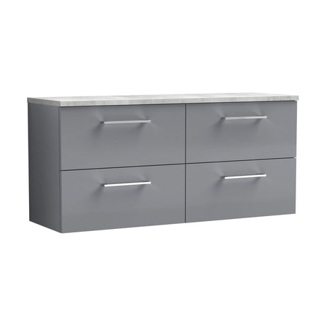 [BFLE2224LBG2] Balterley Level 1200mm Wall Hung 4 Drawer Vanity Unit & Laminate Worktop for Spacious Contemporary Bathroom Storage, Satin Grey - Cutout