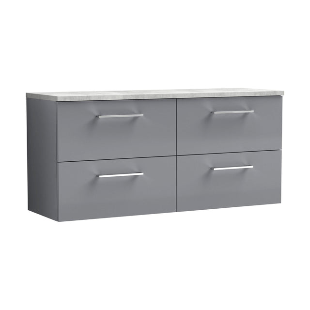 [BFLE2224LBG2] Balterley Level 1200mm Wall Hung 4 Drawer Vanity Unit & Laminate Worktop for Spacious Contemporary Bathroom Storage, Satin Grey - Cutout