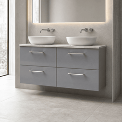 [BFLE2224LBG2] Bramshall Wall Hung 4 Drawer Vanity Unit with Bellato Grey Laminate Worktop, 1200mm, Choice of Colour