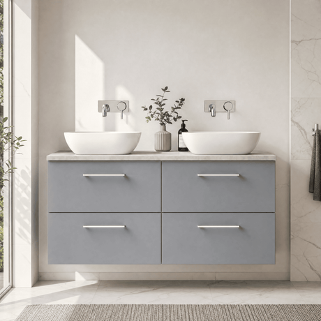 [BFLE2224LBG2] Bramshall Wall Hung 4 Drawer Vanity Unit with Bellato Grey Laminate Worktop, 1200mm, Choice of Colour - Silo