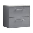 [BFLE2224LBG] Balterley Level 600mm Wall Hung 2 Drawer Vanity Unit with Laminate Worktop for Stylish Compact Bathroom Storage - Satin Grey - Cutout