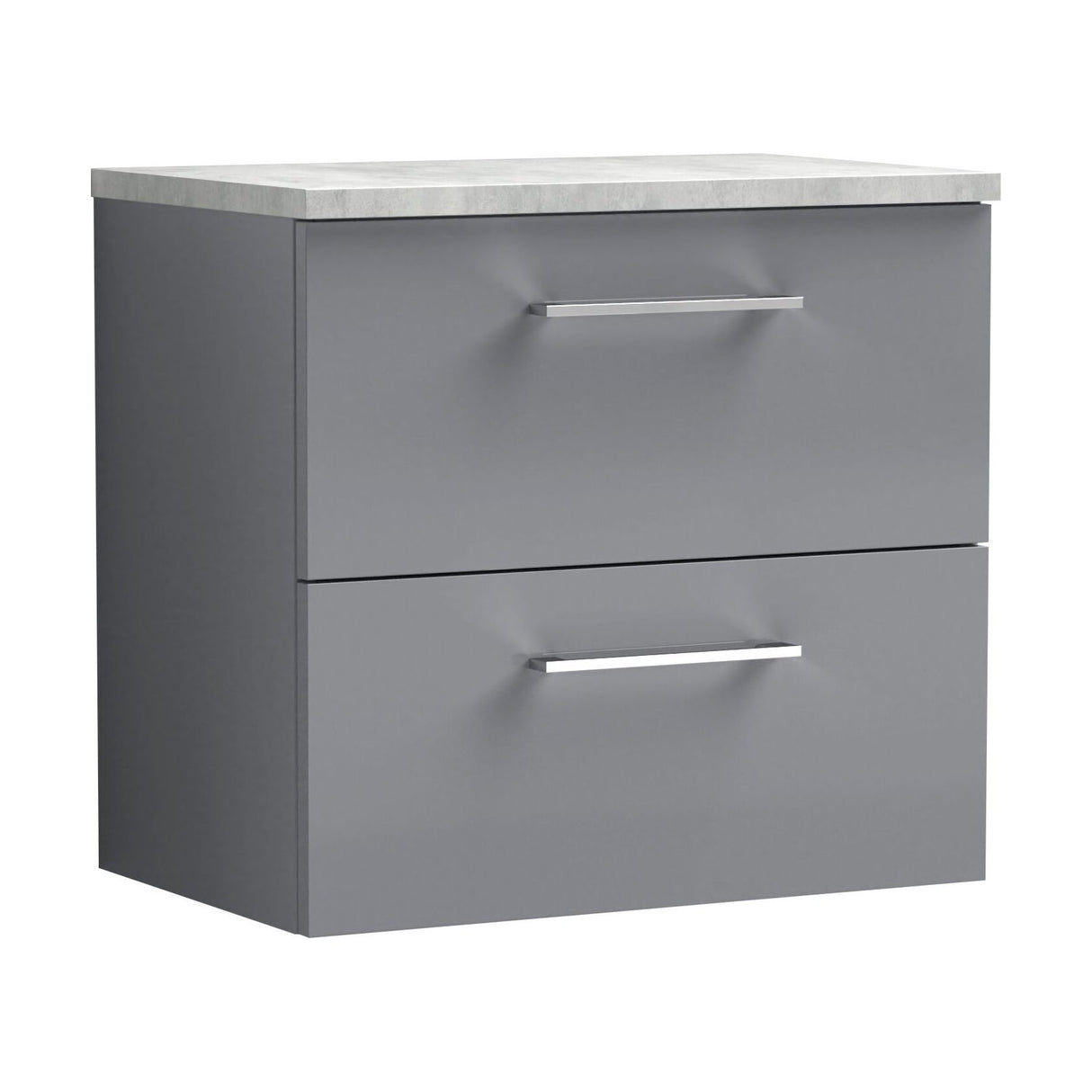 [BFLE2224LBG] Balterley Level 600mm Wall Hung 2 Drawer Vanity Unit with Laminate Worktop for Stylish Compact Bathroom Storage - Satin Grey - Cutout