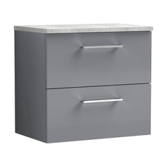 [BFLE2224LBG] Balterley Level 600mm Wall Hung 2 Drawer Vanity Unit with Laminate Worktop for Stylish Compact Bathroom Storage - Satin Grey - Cutout