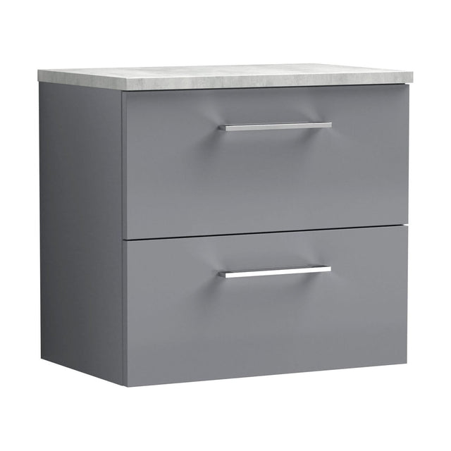 [BFLE2224LBG] Balterley Level 600mm Wall Hung 2 Drawer Vanity Unit with Laminate Worktop for Stylish Compact Bathroom Storage - Satin Grey - Cutout
