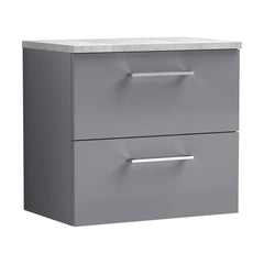 [BFLE2224LBG] Bramshall Contemporary 2 Drawer Wall Hung Vanity Unit with Bellato Grey Laminate Worktop, Choice of Size and Colour - Cutout