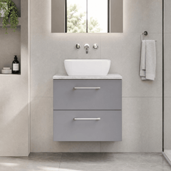 [BFLE2224LBG] Bramshall Contemporary 2 Drawer Wall Hung Vanity Unit with Bellato Grey Laminate Worktop, Choice of Size and Colour