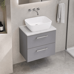 [BFLE2224LBG] Bramshall Contemporary 2 Drawer Wall Hung Vanity Unit with Bellato Grey Laminate Worktop, Choice of Size and Colour
