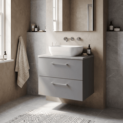 [BFLE2224LBG] Bramshall Contemporary 2 Drawer Wall Hung Vanity Unit with Bellato Grey Laminate Worktop, Choice of Size and Colour