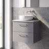 [BFLE2224LBG] Bramshall Contemporary 2 Drawer Wall Hung Vanity Unit with Bellato Grey Laminate Worktop, Choice of Size and Colour - Silo