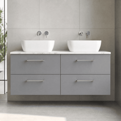[BFLE2224LCM2] Bramshall Contemporary 4 Drawer Wall Hung Vanity Unit with Carrera Marble Laminate Worktop, 1200mm, Choice of Colour