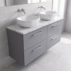 [BFLE2224LCM2] Bramshall Contemporary 4 Drawer Wall Hung Vanity Unit with Carrera Marble Laminate Worktop, 1200mm, Choice of Colour