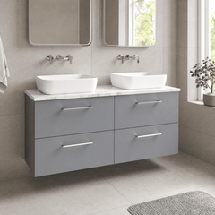 [BFLE2224LCM2] Bramshall Contemporary 4 Drawer Wall Hung Vanity Unit with Carrera Marble Laminate Worktop, 1200mm, Choice of Colour