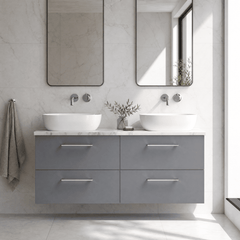 [BFLE2224LCM2] Bramshall Contemporary 4 Drawer Wall Hung Vanity Unit with Carrera Marble Laminate Worktop, 1200mm, Choice of Colour - Silo