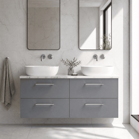 [BFLE2224LCM2] Bramshall Contemporary 4 Drawer Wall Hung Vanity Unit with Carrera Marble Laminate Worktop, 1200mm, Choice of Colour - Silo