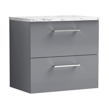 [BFLE2224LCM] Balterley Level 600mm Wall Hung 2 Drawer Vanity Unit with Laminate Worktop for Stylish Compact Bathroom Storage Satin Grey - Cutout