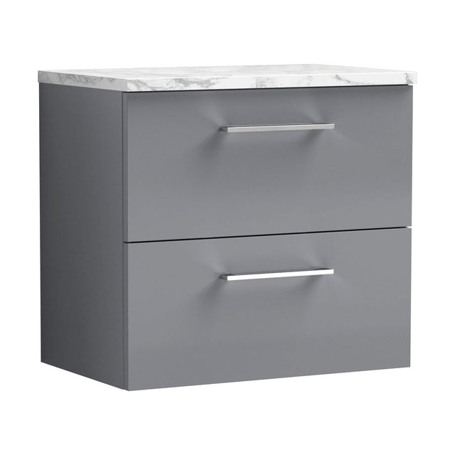 [BFLE2224LCM] Balterley Level 600mm Wall Hung 2 Drawer Vanity Unit with Laminate Worktop for Stylish Compact Bathroom Storage Satin Grey - Cutout