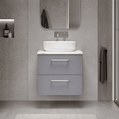 [BFLE2224LCM] Bramshall Contemporary 2 Drawer Wall Hung Vanity Unit with Carrera Marble Laminate Worktop, Choice of Size and Colour