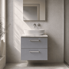 [BFLE2224LCM] Bramshall Contemporary 2 Drawer Wall Hung Vanity Unit with Carrera Marble Laminate Worktop, Choice of Size and Colour - Silo