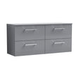 [BFLE2224W2] Balterley Level Modern Bathroom 1200mm Wall Hung 4 Soft Close Drawer Vanity Unit with Worktop, 557 x 1205 x 390mm, Satin Grey - Cutout