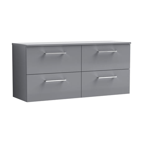 [BFLE2224W2] Balterley Level Modern Bathroom 1200mm Wall Hung 4 Soft Close Drawer Vanity Unit with Worktop, 557 x 1205 x 390mm, Satin Grey - Cutout