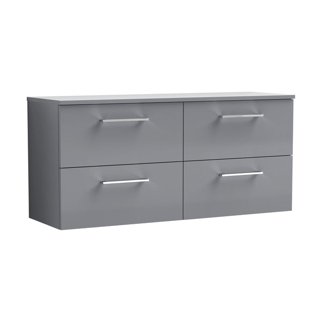 [BFLE2224W2] Balterley Level Modern Bathroom 1200mm Wall Hung 4 Soft Close Drawer Vanity Unit with Worktop, 557 x 1205 x 390mm, Satin Grey - Cutout