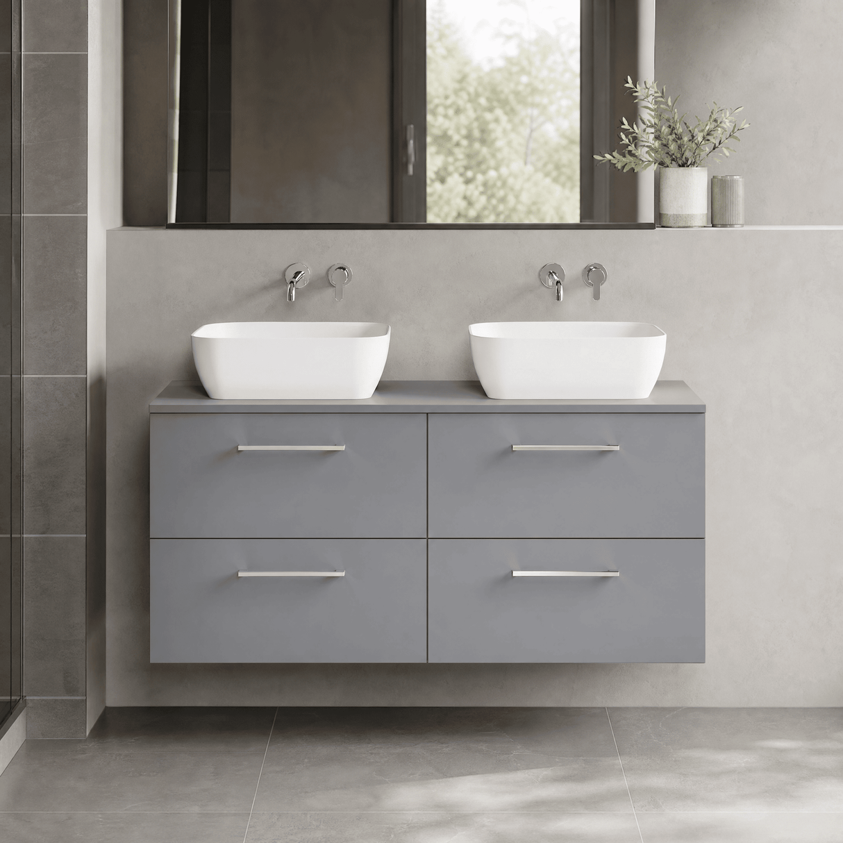 [BFLE2224W2] Bramshall Contemporary 4 Drawer Wall Hung Vanity Unit with Worktop, 1200mm, Choice of Colour