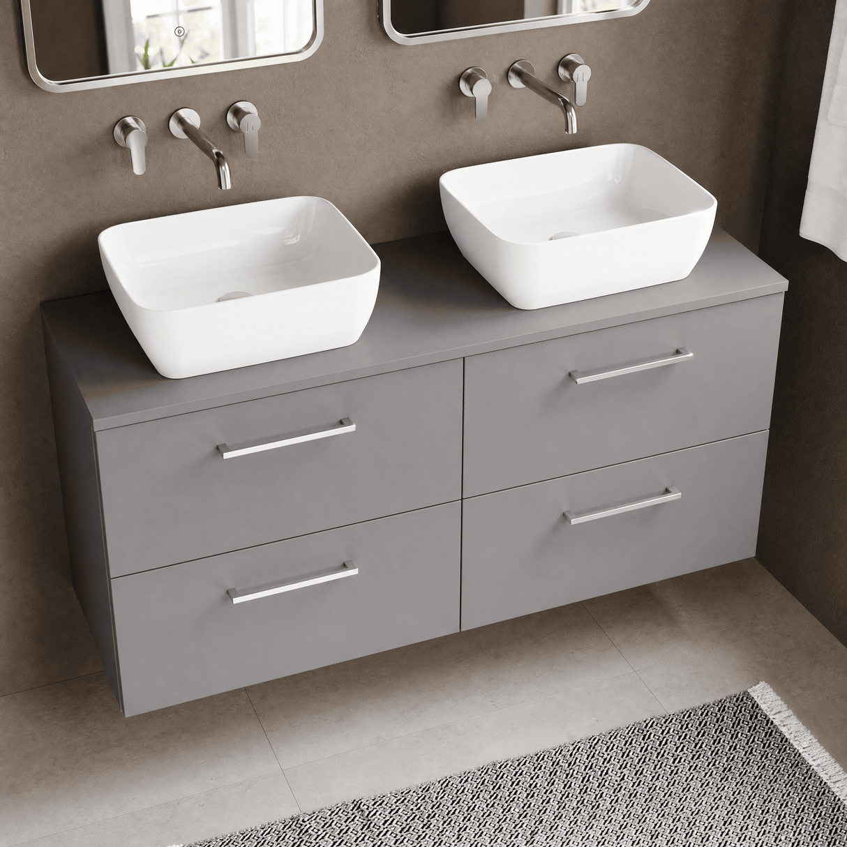 [BFLE2224W2] Bramshall Contemporary 4 Drawer Wall Hung Vanity Unit with Worktop, 1200mm, Choice of Colour