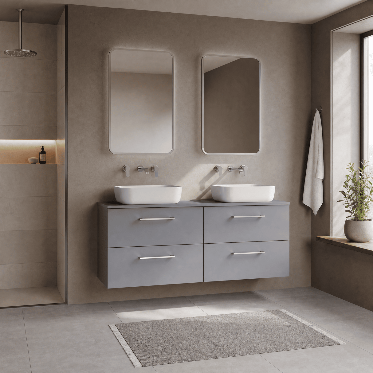 [BFLE2224W2] Bramshall Contemporary 4 Drawer Wall Hung Vanity Unit with Worktop, 1200mm, Choice of Colour