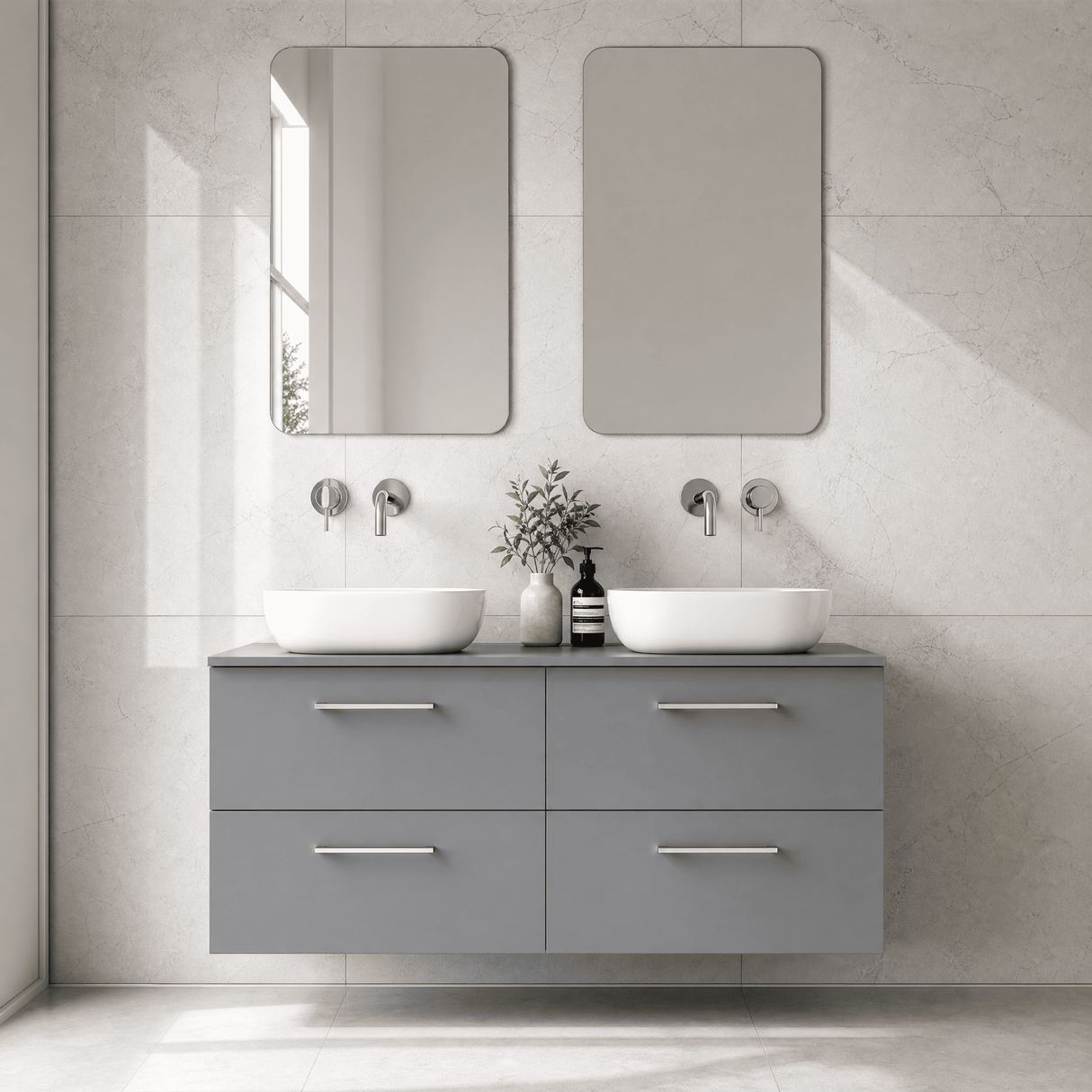[BFLE2224W2] Bramshall Contemporary 4 Drawer Wall Hung Vanity Unit with Worktop, 1200mm, Choice of Colour - Silo