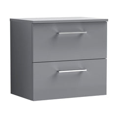 [BFLE2224W] Balterley Level Modern Bathroom 600mm Wall Hung 2 Soft Close Drawer Vanity Unit with Worktop, 557 x 605 x 383mm, Satin Grey - Cutout