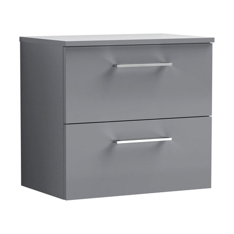 [BFLE2224W] Balterley Level Modern Bathroom 600mm Wall Hung 2 Soft Close Drawer Vanity Unit with Worktop, 557 x 605 x 383mm, Satin Grey - Cutout