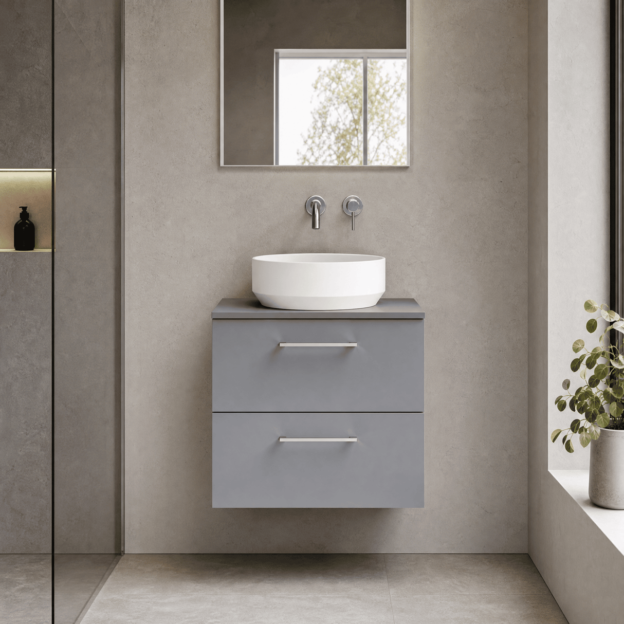 [BFLE2224W] Bramshall Contemporary 2 Soft Close Drawer Wall Hung Vanity Unit with Worktop, Choice of Size and Colour