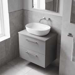 [BFLE2224W] Bramshall Contemporary 2 Soft Close Drawer Wall Hung Vanity Unit with Worktop, Choice of Size and Colour