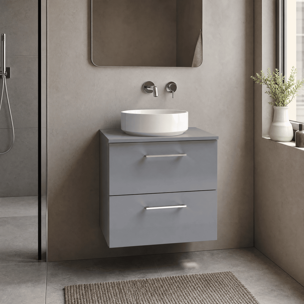 [BFLE2224W] Bramshall Contemporary 2 Soft Close Drawer Wall Hung Vanity Unit with Worktop, Choice of Size and Colour