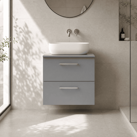[BFLE2224W] Bramshall Contemporary 2 Soft Close Drawer Wall Hung Vanity Unit with Worktop, Choice of Size and Colour - Silo