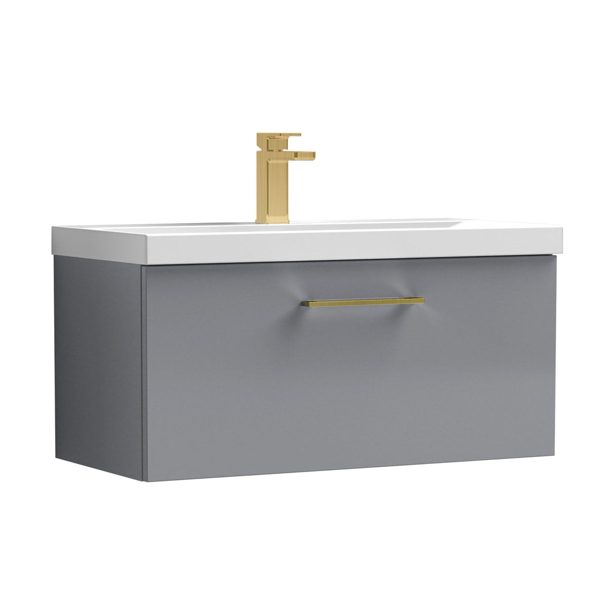 [BFLE2225AH017] Bramshall Wall Hung 1 Drawer Vanity Unit with Mid-Edge Ceramic Basin - Choice of Colour, Handle Finish and Size - Cutout