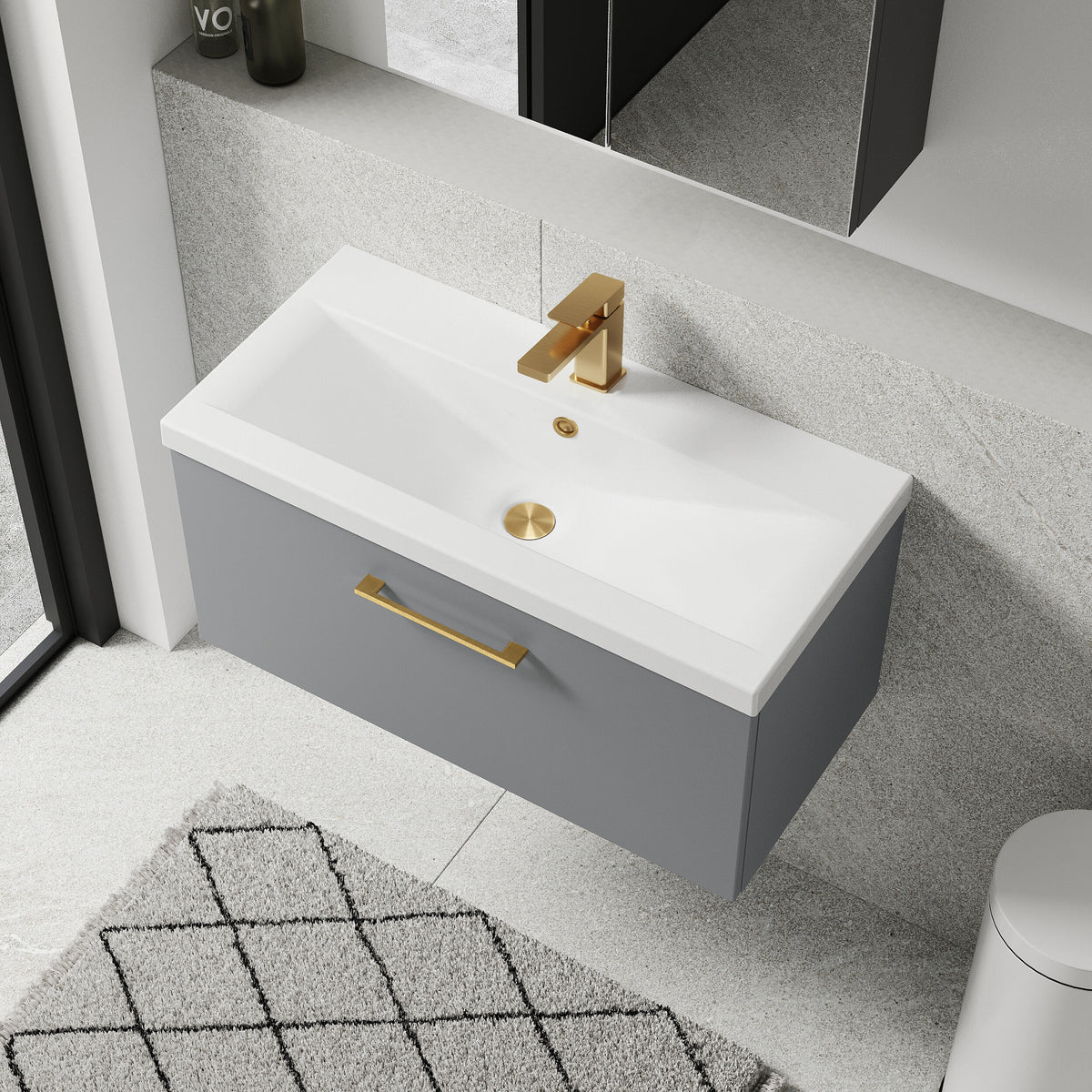 [BFLE2225AH017] Bramshall Wall Hung 1 Drawer Vanity Unit with Mid-Edge Ceramic Basin 800mm - Lifestyle 2