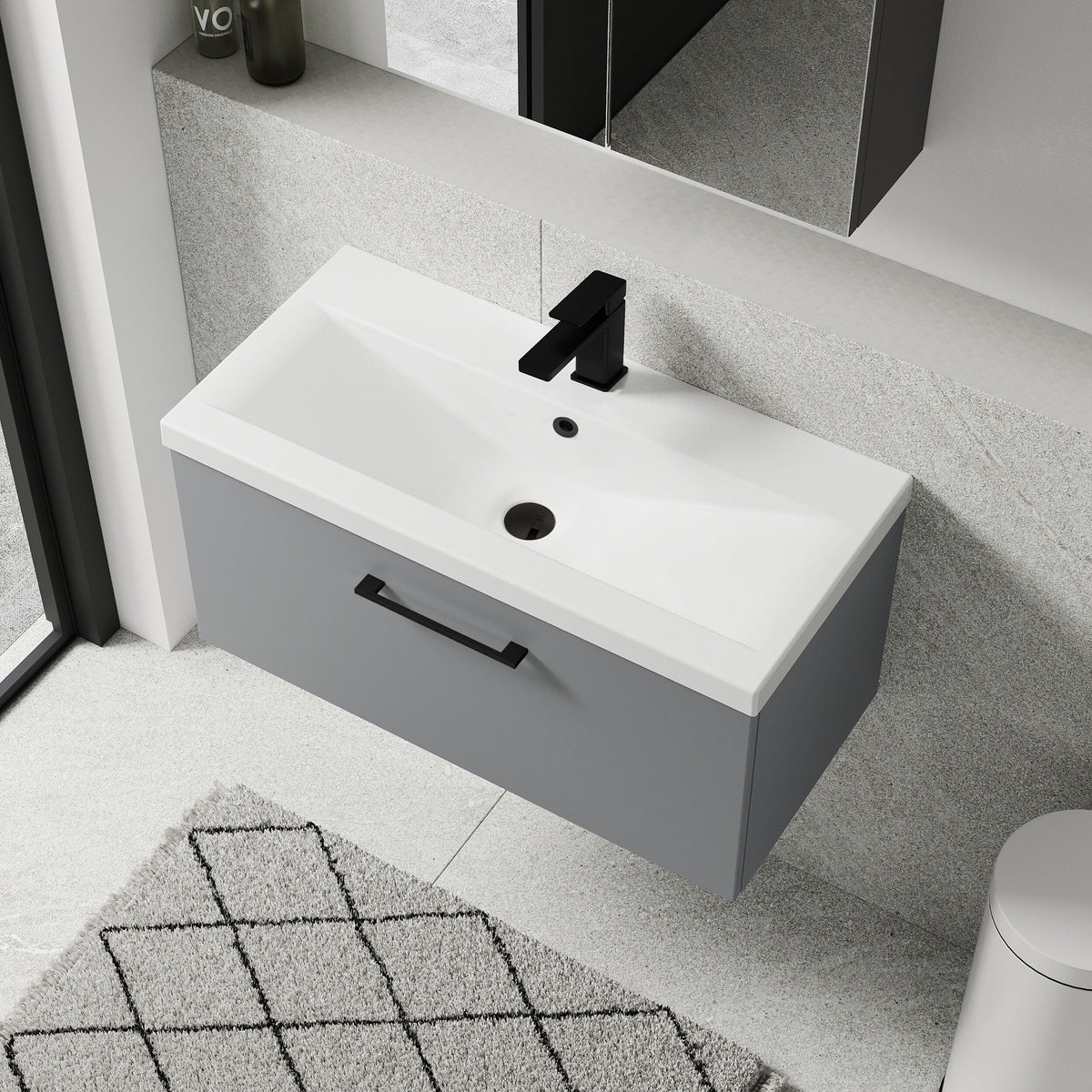 [BFLE2225AH018] Bramshall Wall Hung 1 Drawer Vanity Unit with Mid-Edge Ceramic Basin 800mm - Lifestyle 2