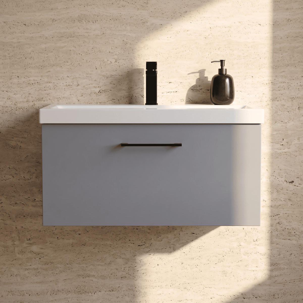 [BFLE2225AH018] Bramshall Wall Hung 1 Drawer Vanity Unit with Mid-Edge Ceramic Basin 800mm - Studio Shot
