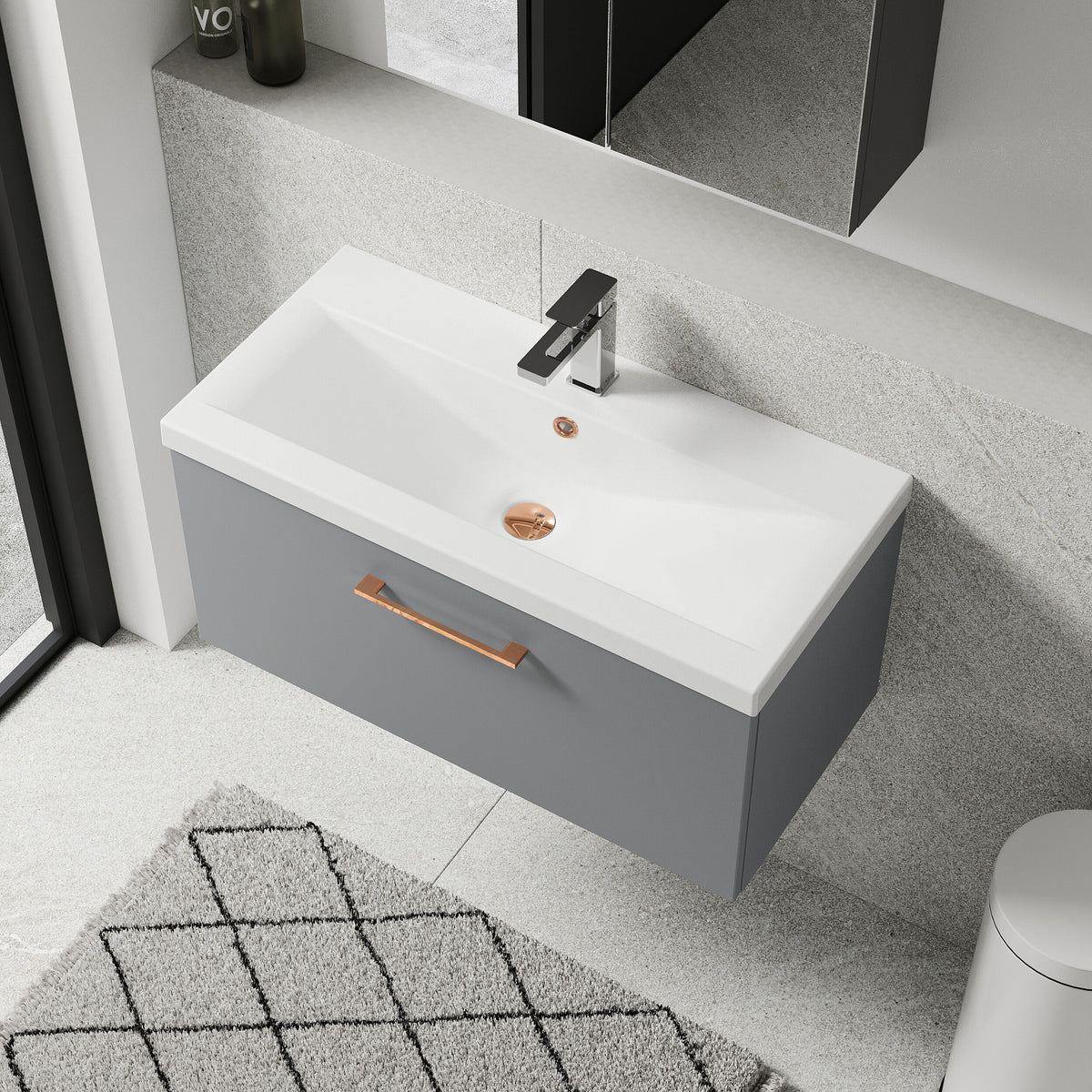 [BFLE2225AH019] Bramshall Wall Hung 1 Drawer Vanity Unit with Mid-Edge Ceramic Basin 800mm - Lifestyle 2